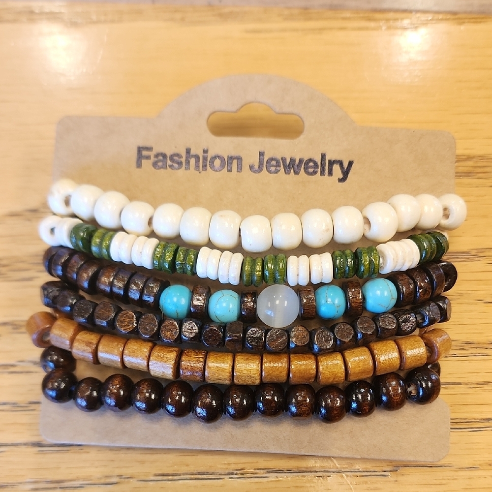 2 For $10 Fashion Jewelry White and Green Beaded Bracelet Set